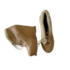 By Malene Birgir Beige Shearling Platform Wedges 37